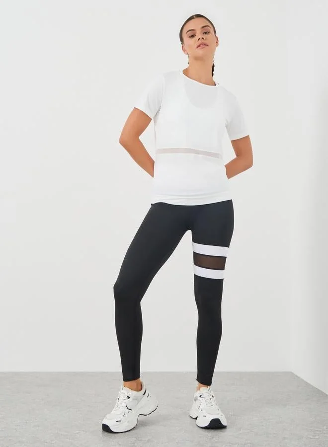 Styli Active Textured Mesh Insert Short Sleeve Top