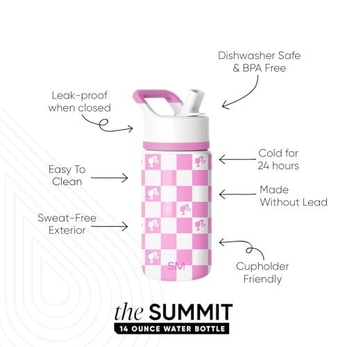 Simple Modern Mattel Barbie Kids Water Bottle with Straw Lid 14oz Insulated Stainless Steel Kids Tumbler Spill Proof Toddler Cup for School Girls Boys Summit Barbie Checkmate - Image 3