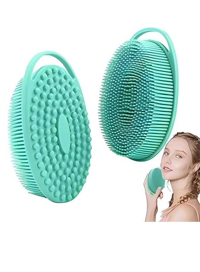 فرشاة تنظيف الجسم من السيليكون، فرشاة للجسم، ليفة سيليكون ناعمة، مقشر للجسم من الليفة، مقشر للجسم 2 في 1، مدلك فروة الرأس للبشرة الحساسة، للنساء والرجال والأطفال، أخضر - Image 1