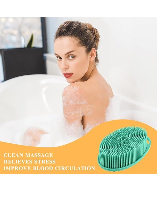فرشاة تنظيف الجسم من السيليكون، فرشاة للجسم، ليفة سيليكون ناعمة، مقشر للجسم من الليفة، مقشر للجسم 2 في 1، مدلك فروة الرأس للبشرة الحساسة، للنساء والرجال والأطفال، أخضر - Image 2