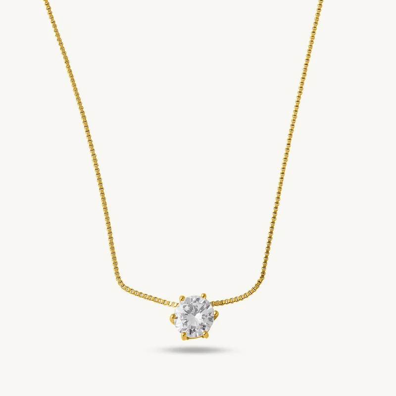 بالموناس PALMONAS 18k Gold Tone Plated Round Solitaire Necklace
 for Women