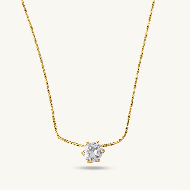 PALMONAS 18k Gold Tone Plated Round Solitaire Necklace
 for Women - Image 1