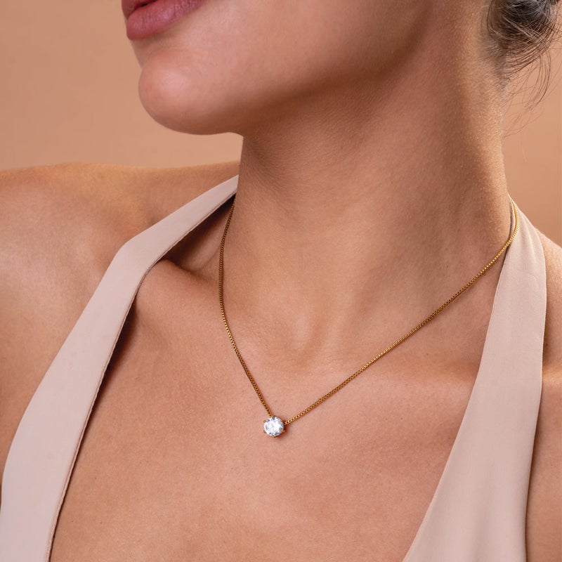 PALMONAS 18k Gold Tone Plated Round Solitaire Necklace
 for Women - Image 3