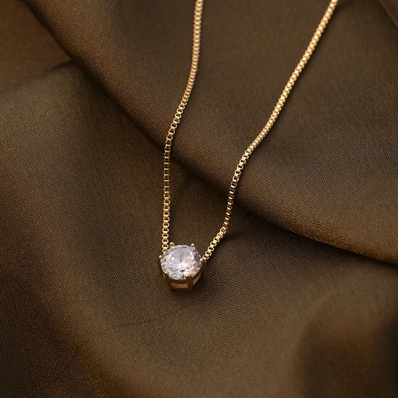 بالموناس PALMONAS 18k Gold Tone Plated Round Solitaire Necklace
 for Women