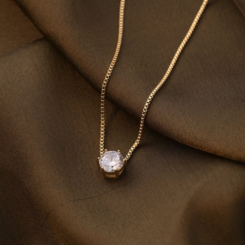 PALMONAS 18k Gold Tone Plated Round Solitaire Necklace
 for Women - Image 2