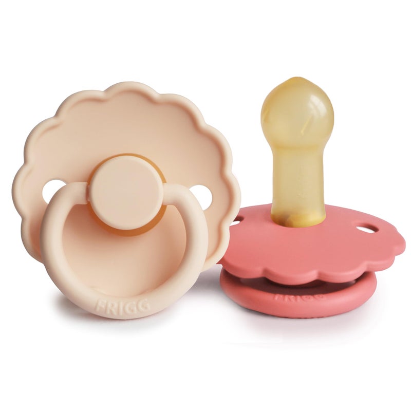FRIGG Daisy Natural Rubber Baby Pacifier | Made in Denmark | BPA-Free (Pink Cream/Poppy, Size 2) 2-Pack - Image 1