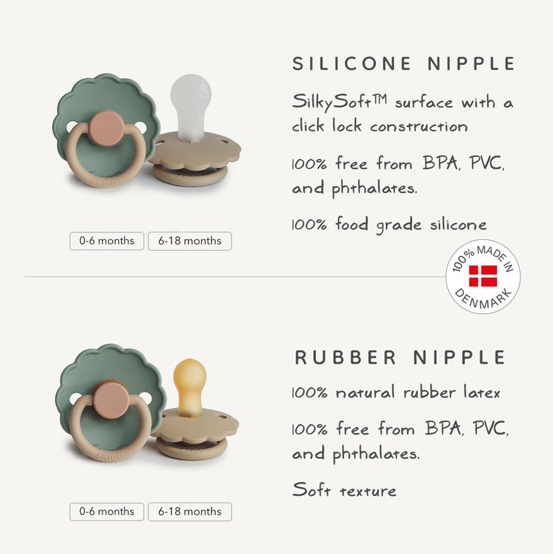 FRIGG Daisy Natural Rubber Baby Pacifier | Made in Denmark | BPA-Free (Pink Cream/Poppy, Size 2) 2-Pack - Image 3