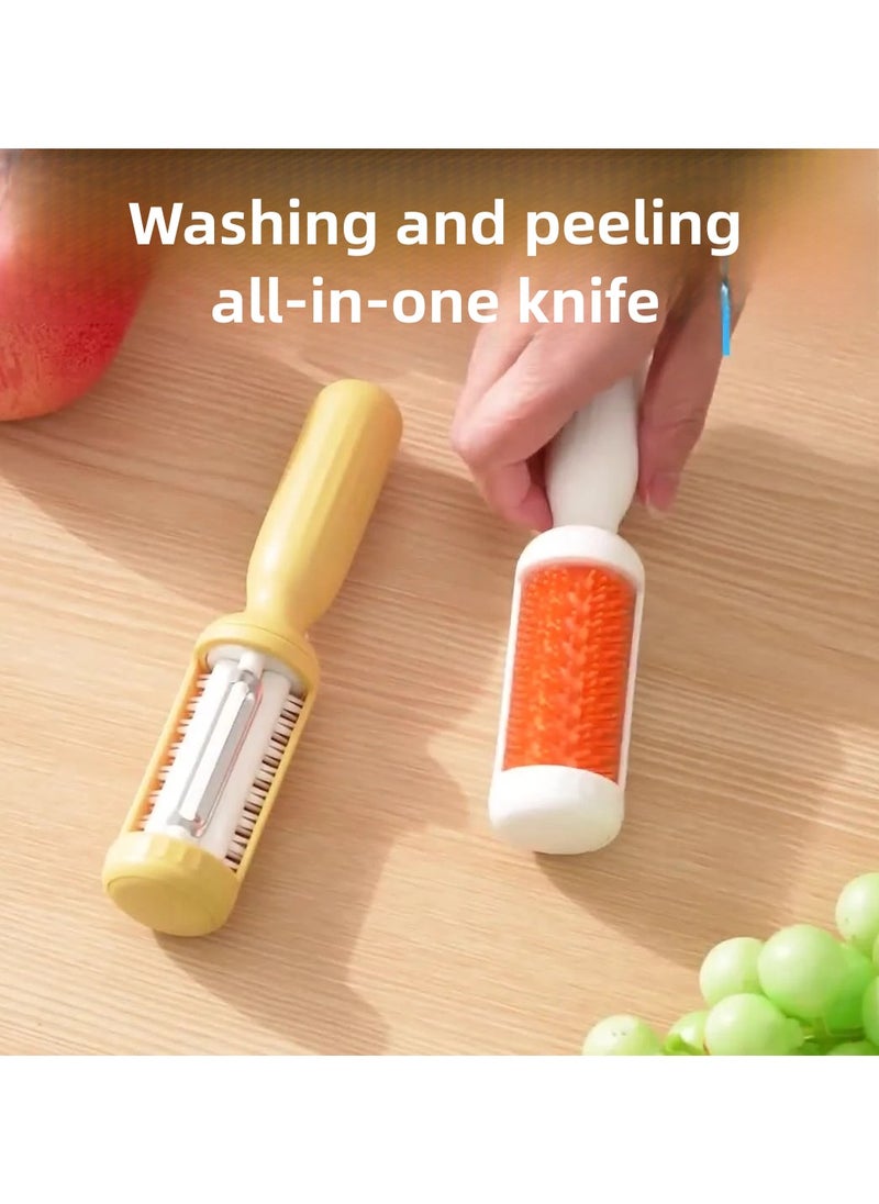 SOUQORA - 2 in 1 Multifunctional Vegetable Peeler, Paring Knife with Cleaning Brush, New Multifunctional Veggie Peeler Swivel Vegetable Peeler Potato Peelers Kitchen Food Peelers,2024 Upgraded Potato Peeler Swivel Peeler and Knife for Fruits and Vegetables, Veggie Peeler for Melon Carrot (White)17.8x3.6x2.8cm - Image 1