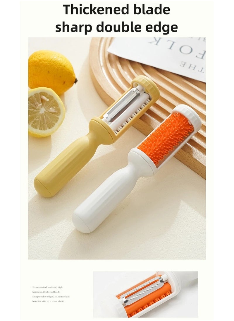 SOUQORA - 2 in 1 Multifunctional Vegetable Peeler, Paring Knife with Cleaning Brush, New Multifunctional Veggie Peeler Swivel Vegetable Peeler Potato Peelers Kitchen Food Peelers,2024 Upgraded Potato Peeler Swivel Peeler and Knife for Fruits and Vegetables, Veggie Peeler for Melon Carrot (White)17.8x3.6x2.8cm - Image 1