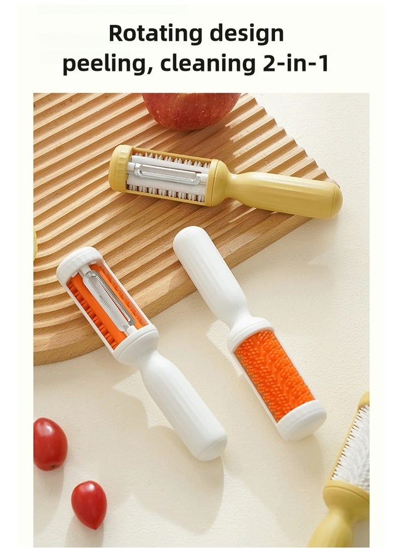 SOUQORA - 2 in 1 Multifunctional Vegetable Peeler, Paring Knife with Cleaning Brush, New Multifunctional Veggie Peeler Swivel Vegetable Peeler Potato Peelers Kitchen Food Peelers,2024 Upgraded Potato Peeler Swivel Peeler and Knife for Fruits and Vegetables, Veggie Peeler for Melon Carrot (White)17.8x3.6x2.8cm - Image 1