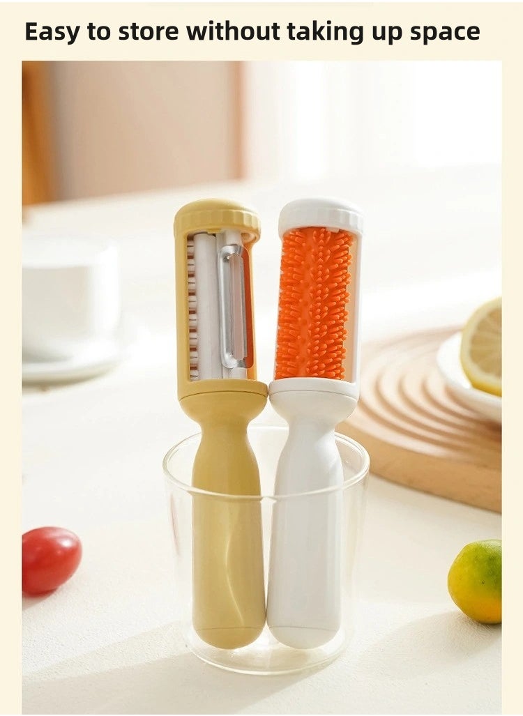 SOUQORA - 2 in 1 Multifunctional Vegetable Peeler, Paring Knife with Cleaning Brush, New Multifunctional Veggie Peeler Swivel Vegetable Peeler Potato Peelers Kitchen Food Peelers,2024 Upgraded Potato Peeler Swivel Peeler and Knife for Fruits and Vegetables, Veggie Peeler for Melon Carrot (White)17.8x3.6x2.8cm - Image 1