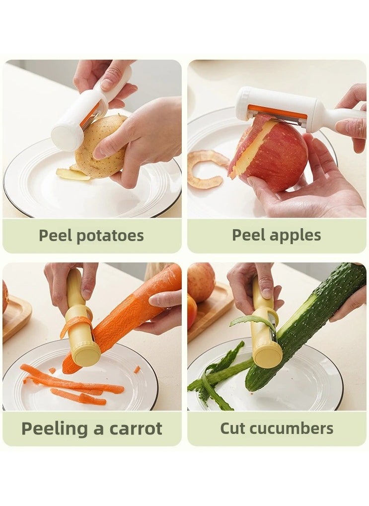 SOUQORA - 2 in 1 Multifunctional Vegetable Peeler, Paring Knife with Cleaning Brush, New Multifunctional Veggie Peeler Swivel Vegetable Peeler Potato Peelers Kitchen Food Peelers,2024 Upgraded Potato Peeler Swivel Peeler and Knife for Fruits and Vegetables, Veggie Peeler for Melon Carrot (White)17.8x3.6x2.8cm - Image 1