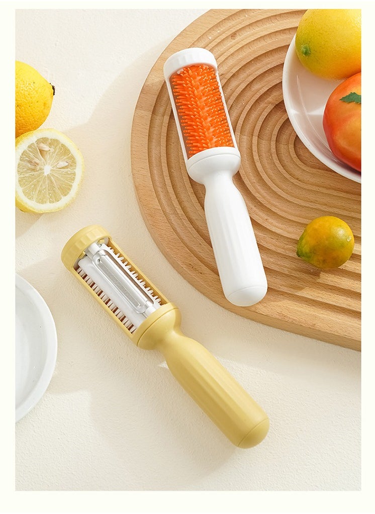 SOUQORA - 2 in 1 Multifunctional Vegetable Peeler, Paring Knife with Cleaning Brush, New Multifunctional Veggie Peeler Swivel Vegetable Peeler Potato Peelers Kitchen Food Peelers,2024 Upgraded Potato Peeler Swivel Peeler and Knife for Fruits and Vegetables, Veggie Peeler for Melon Carrot (White)17.8x3.6x2.8cm - Image 1