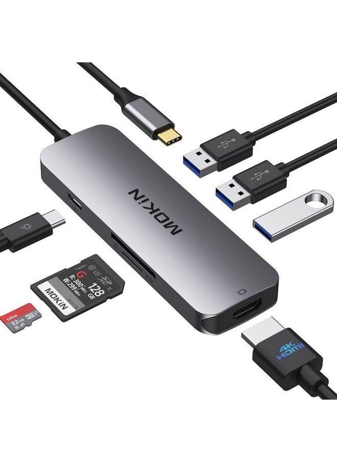 Mokin - Usb C Adapter For Macbook Pro Air Mokin Usb C Hub Mac Dongle 7 In 1 Multiports Usb C Hub To 3 Usb 3.0 4K Hdmi Sd Tf Card Reader And 100W Pd Adapters For Dell Hp Lenovo Surface And More - Image 1