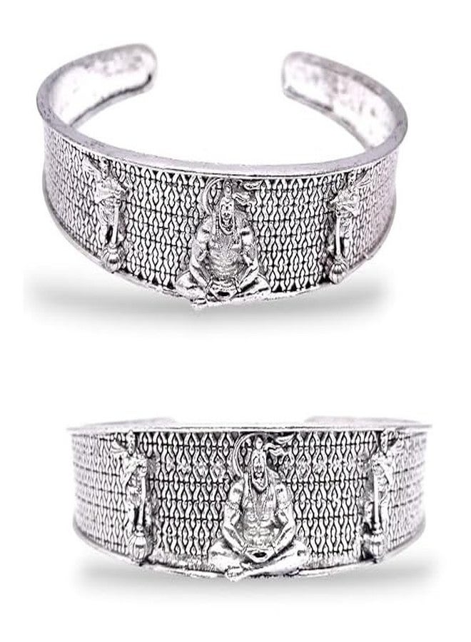 Bigwheels مجموعة من 2 قفل قابل للتعديل للجنسين، Free God Lord Mahavir Mahabali Shri Bajrangbali Sankat Mochan Hanuman Ji 3 Mukhi Face Hand الكفة المعصم نصف Kada Bangle سوار للقوة والحماية والتفاني - Image 1
