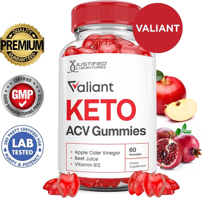 Justified Laboratories 2 Pack Valiant Keto ACV Gummies Advanced Formula 1000MG Valant Keto Gummies Apple Cider Vinegar Formulated with Pomegranate Beet Juice Powder B12 Vegan Non GMO 120 Gummys - Image 2