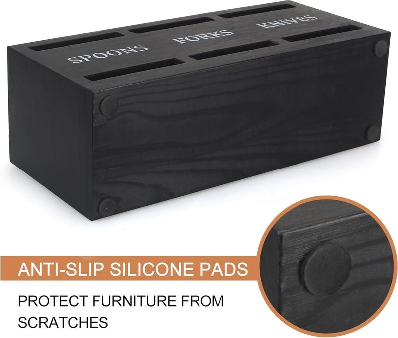 Ayiaren Wooden Silverware Caddies Flatware Cutlery Holder Wood Silverware Organizer Containers Black Kitchen Utensil Holder for Countertop Spoon and Fork Holder Flatware Utensils Caddy for Party - Image 5