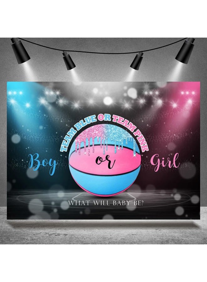 Rsuuinu Basketball Themed Gender Reveal Backdrop Boy or Girl Team Blue or Team Pink Baby Shower Background He or She Surprise Party Decorations Banner Cake Table Supplies Photo Booth Props 7x5ft - Image 1