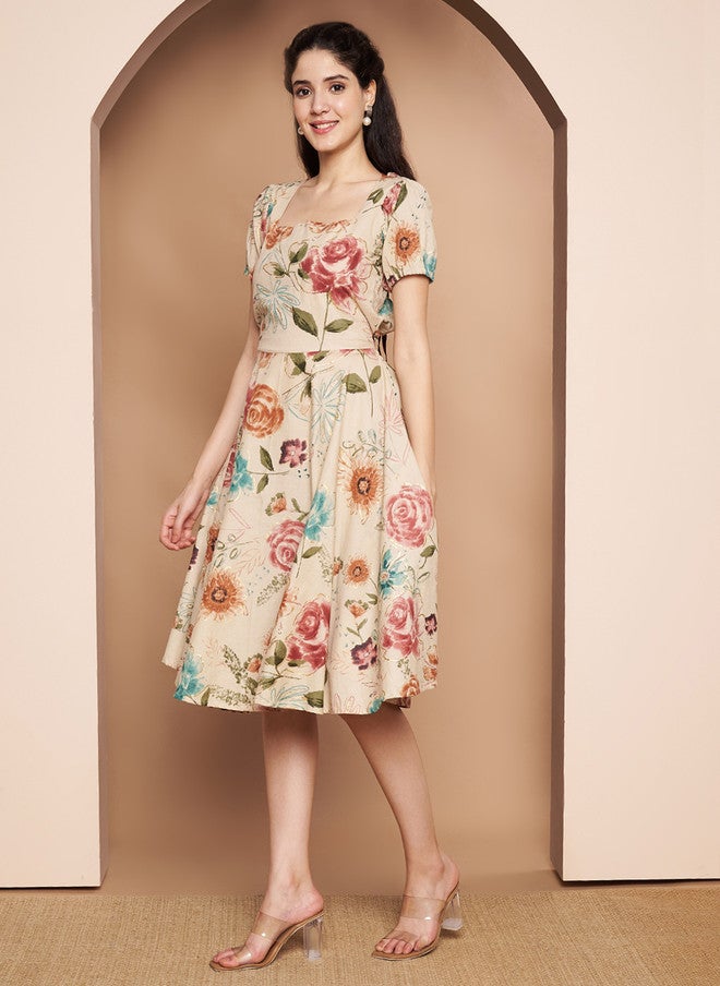COTLAND FASHION فستان كوتلاند فاشن مزخرف بأكمام منتفخة من القطن العضوي بتصميم ضيق وواسع - Image 4