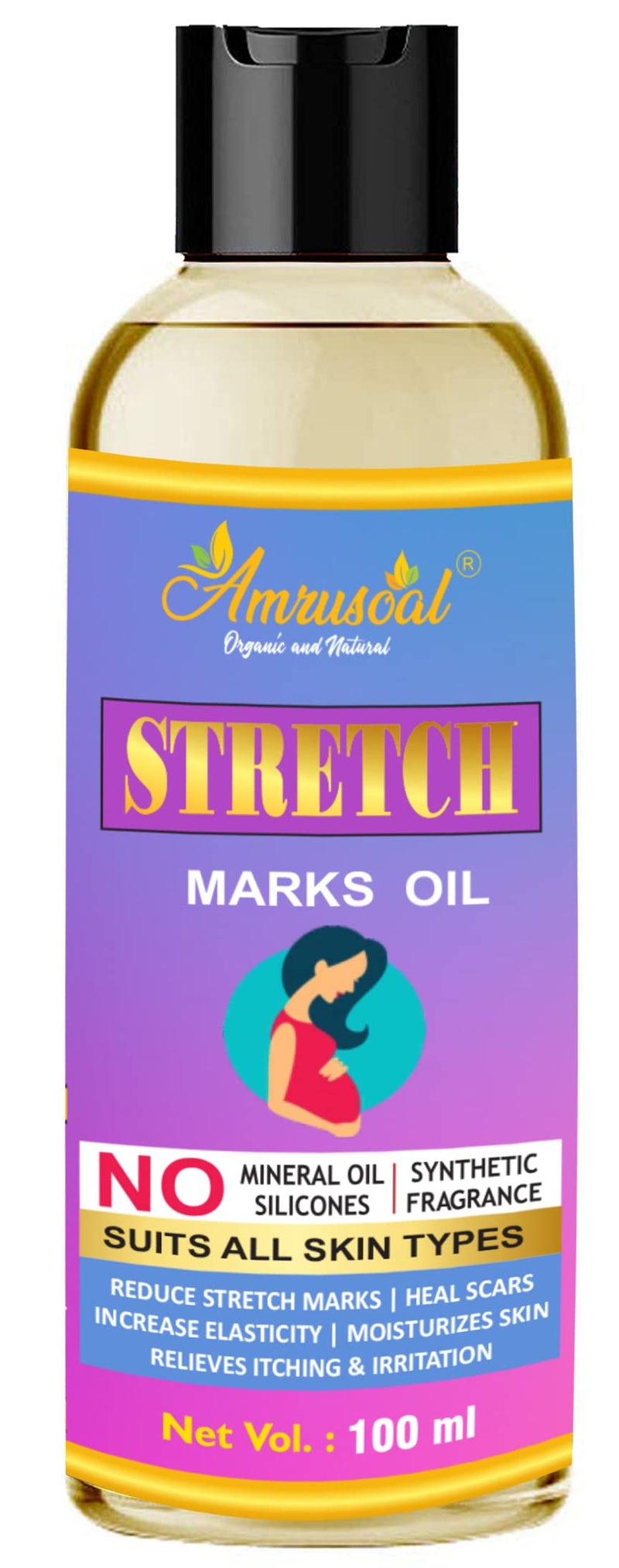 AMRUSOAL زيت إزالة علامات التمدد AMRUSOAL للنساء والرجال، إزالة العلامات والبقع (100 مل)