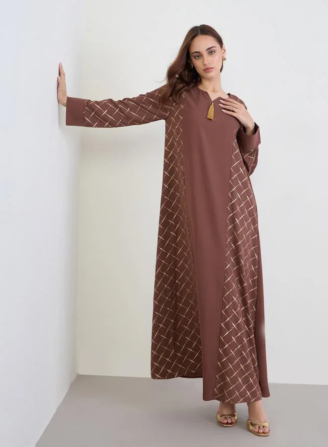 Amirah Brown Maxi Jalabiya with Gold Foil Print