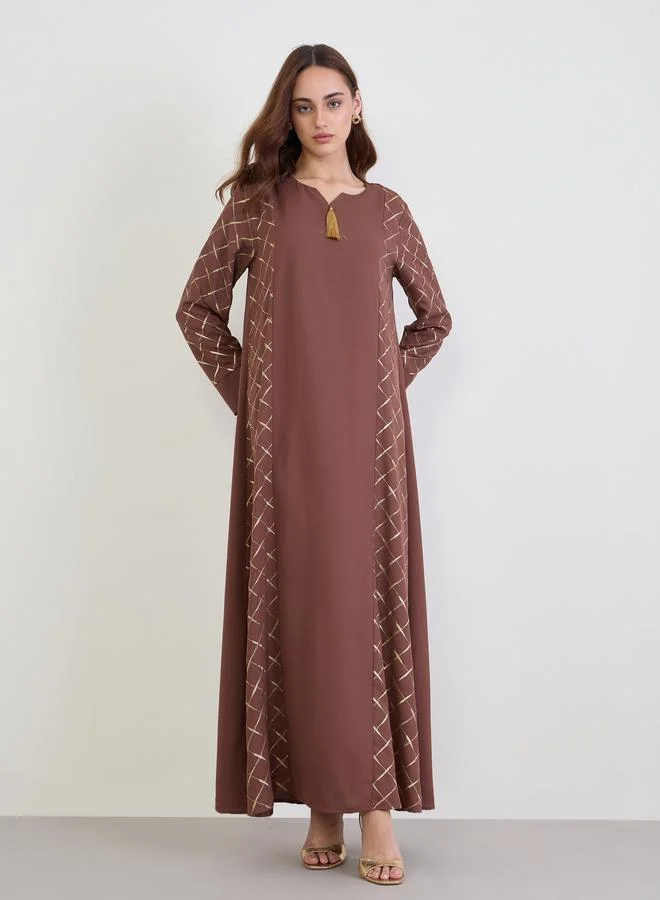 Amirah Brown Maxi Jalabiya with Gold Foil Print