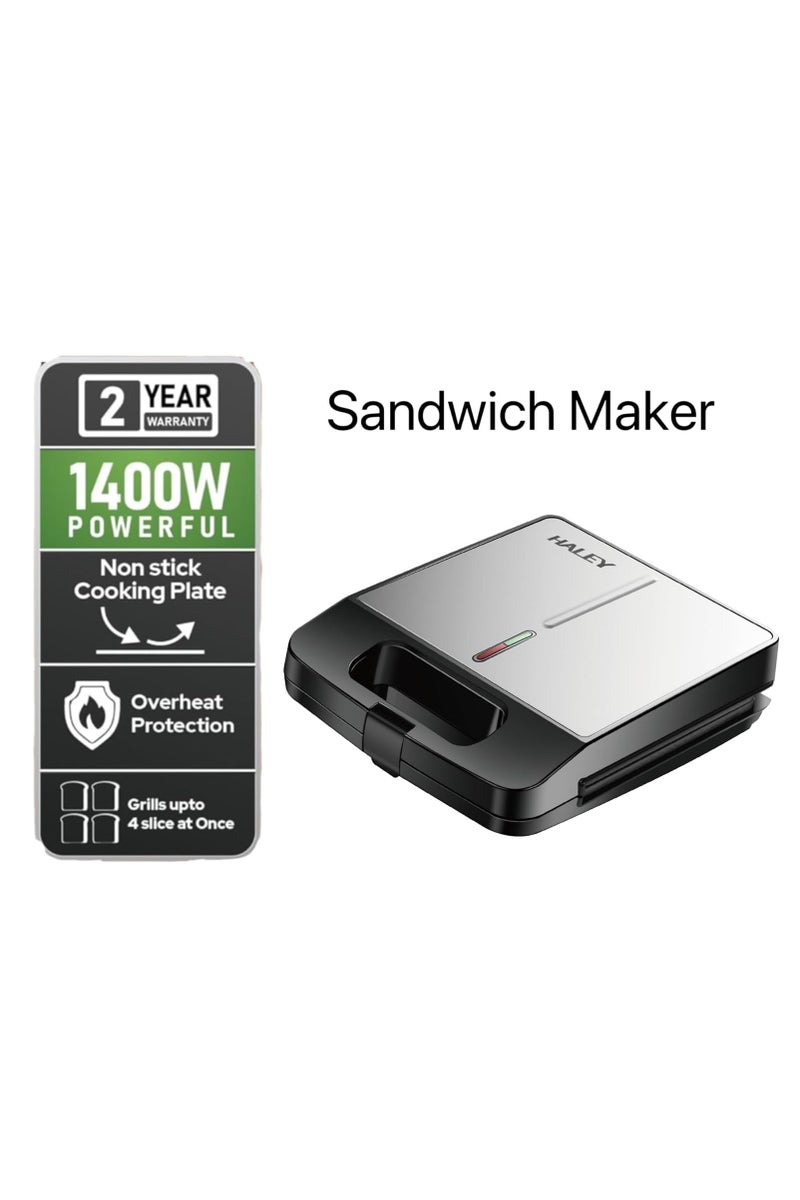 Haley مكبس ساندويتشات وبانيني هالي 1400 واط - شواية 4 شرائح، مقبض بارد الملمس، ألواح غير لاصقة، قفل أمان وحماية من الحرارة الزائدة - Image 3