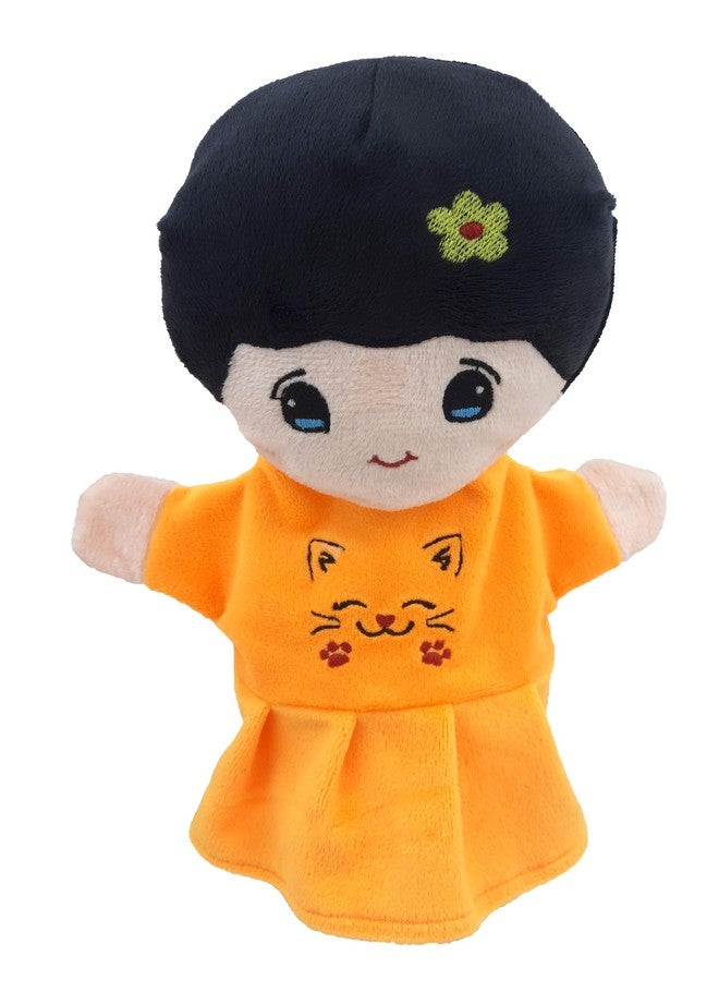 Elfactory Girl (Orange) Family Hand Puppets for Kids - Educational Storytelling Interactive Plush Hand Puppet Set for Learning (10 inch) New Edition (Orange Girl) - Image 1