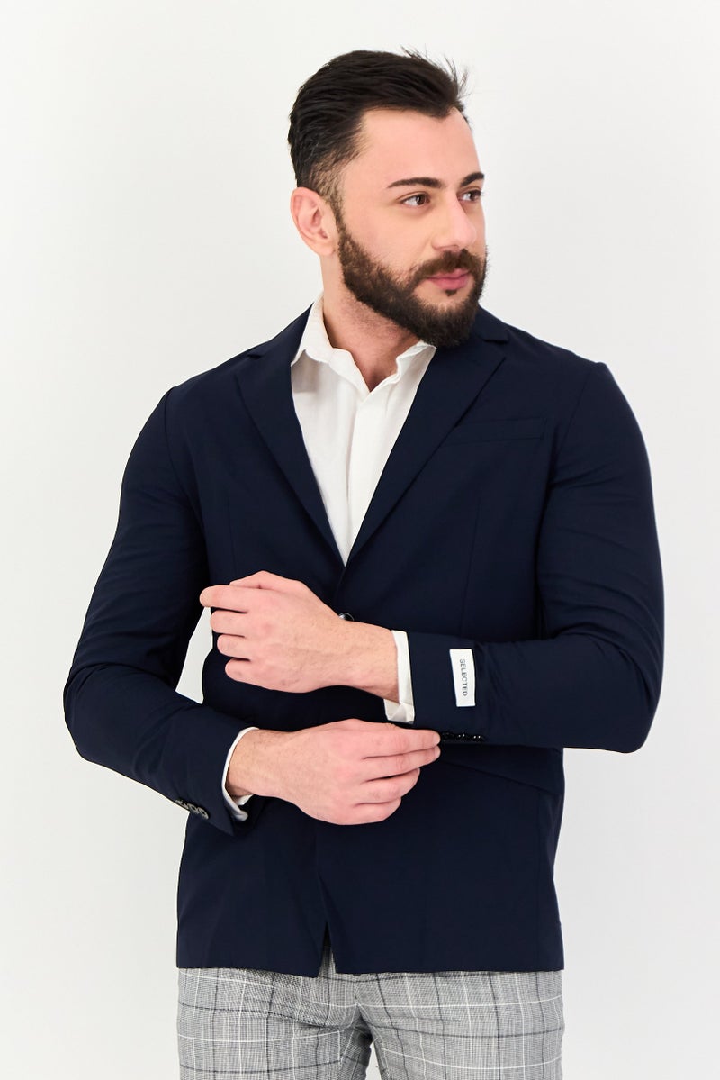 SELECTED Men Travel Fit Solid Semi Formal Blazer, Navy - Image 1