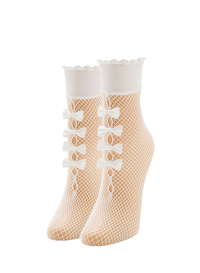 FOREVER 21 Sheer Fishnet Bow Crew Socks - Image 1