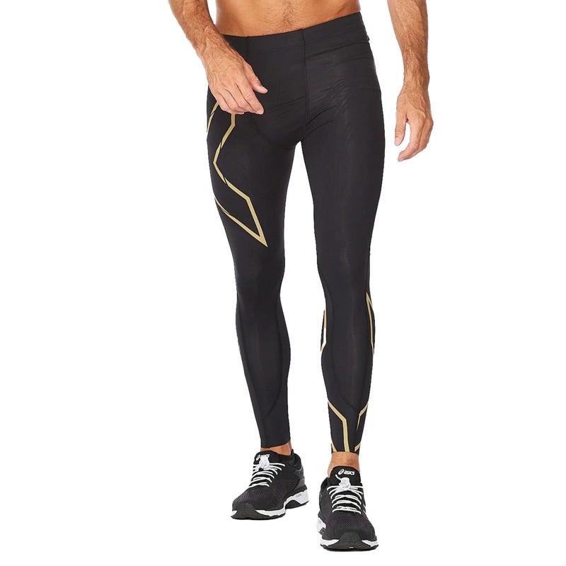 2XU Men's Light Speed Compression Tights - Lightweight & Flexible Support for Improved Running Performance - Black/Gold Reflective - Size XX-Large