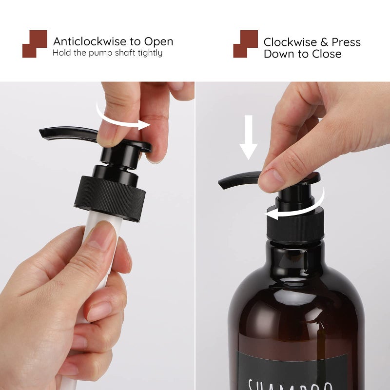 Segbeauty 32oz Shampoo Bottle, Empty Shampoo and Conditioner Bottle with Pump, 3pcs 1Liter Shampoo Dispenser Bottle for Body Soap Conditioner, Labeled Brown Plastic Press Dispenser Refillable - Image 3