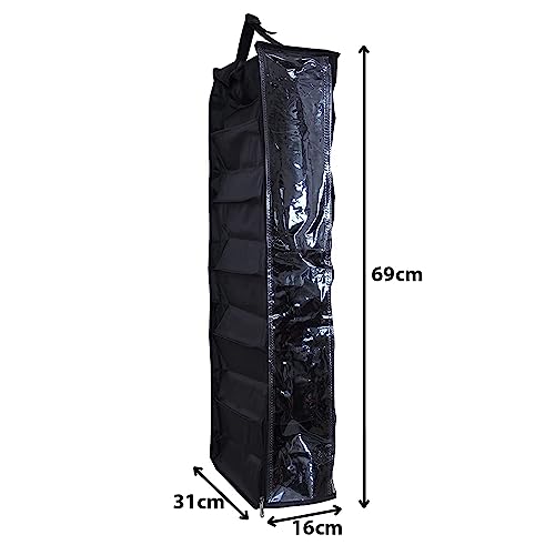 Kuber Industries 6 Shelf Hanging Shoes Organizer | Non Woven Foldable Closet Organizer | Wardrobe Organizer with Side Pocket |Pack of 2| Black - Image 3