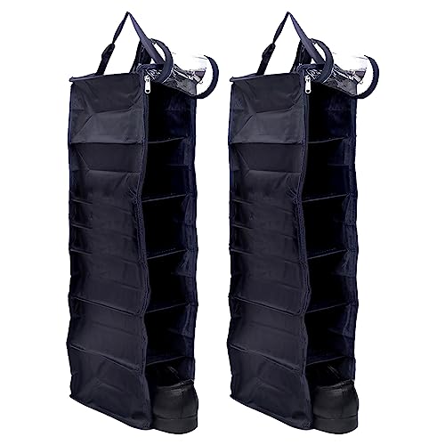 Kuber Industries 6 Shelf Hanging Shoes Organizer | Non Woven Foldable Closet Organizer | Wardrobe Organizer with Side Pocket |Pack of 2| Black - Image 1