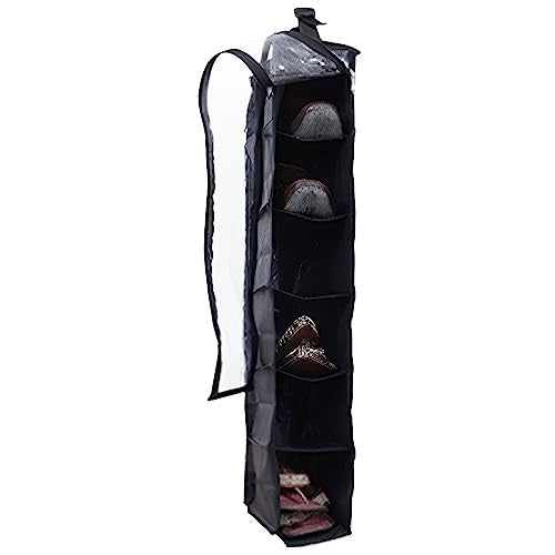 Kuber Industries 6 Shelf Hanging Shoes Organizer | Non Woven Foldable Closet Organizer | Wardrobe Organizer with Side Pocket |Pack of 2| Black - Image 2