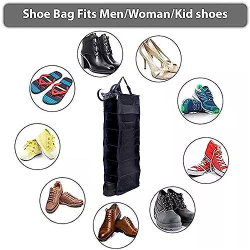Kuber Industries 6 Shelf Hanging Shoes Organizer | Non Woven Foldable Closet Organizer | Wardrobe Organizer with Side Pocket |Pack of 2| Black - Image 4