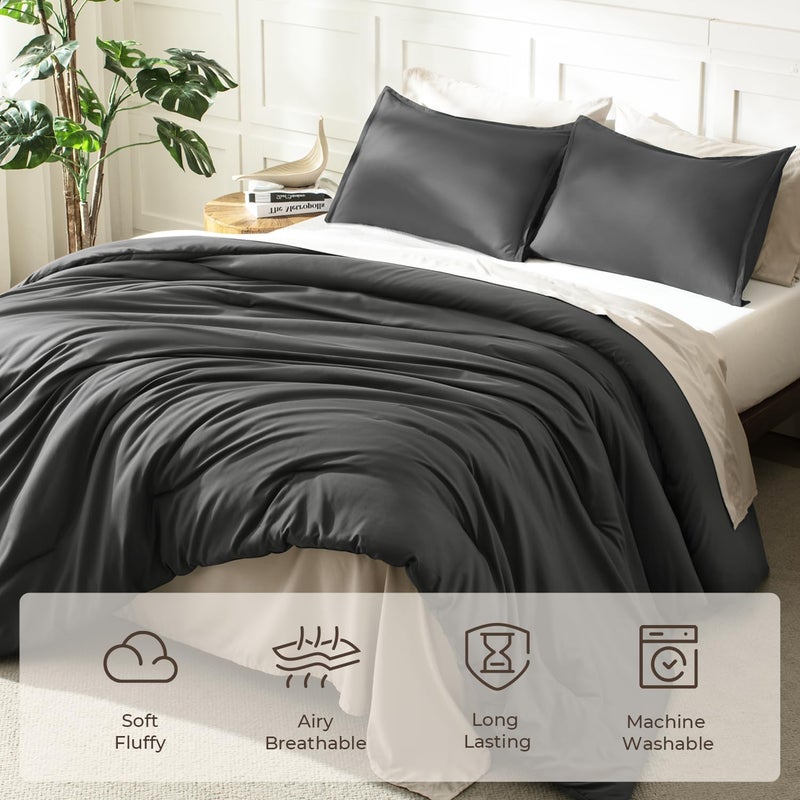 Litanika Grey Comforter Set Twin/Twin XL Size, 2 Pieces Lightweight Plain Bedding Comforter Set, All Season Fluffy Bed Set (66x90In Comforter & 1 Pillowcase) - Image 3