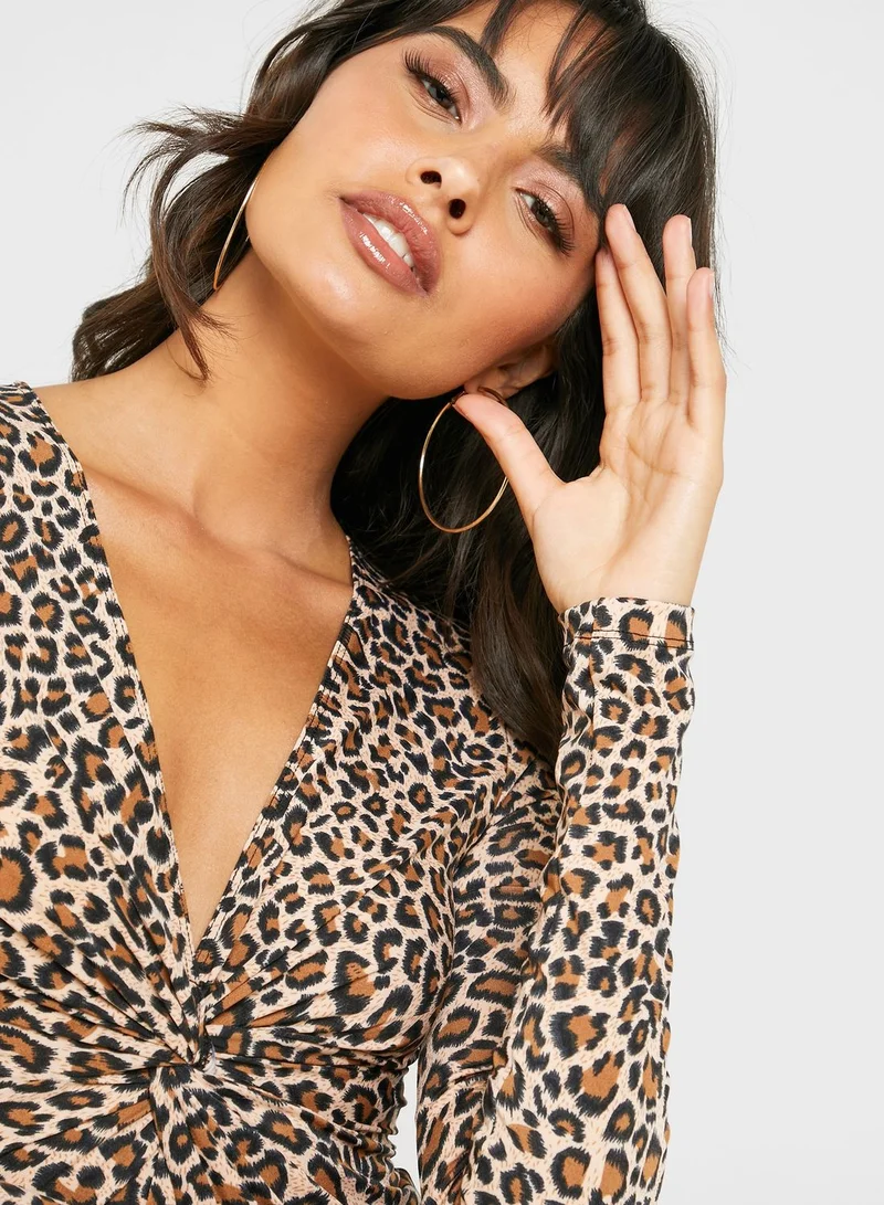 Bardot Leopard Print Twisted Body