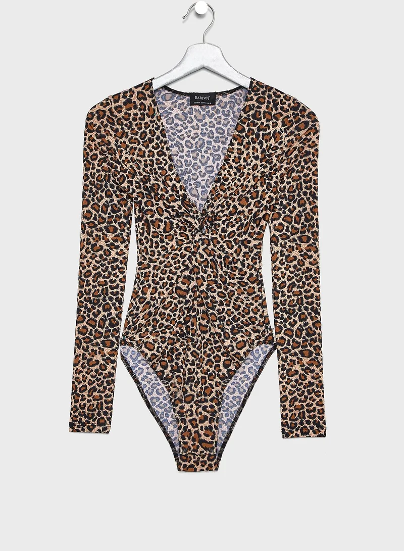 Bardot Leopard Print Twisted Body