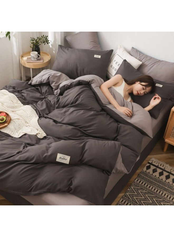 غطاء لحاف فردي بلون سادة سهل الصنفرة على شكل نورديك بسيط بدون وبر ولا يتلاشى، مناسب لسكن الطلاب، الجزء العلوي والسفلي - اللون: [تعويذة مزدوجة] رمادي غامق + رمادي فاتح ✦✦-المواصفات: غطاء لحاف فردي 150*200 سم ✦ ✦ - Image 1