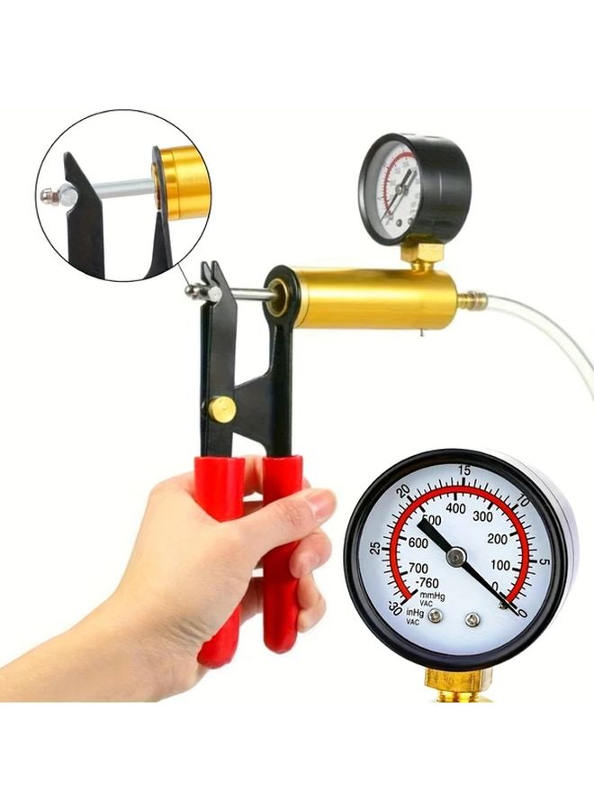 1 Set Manual Vacuum Pump Set Red Dual Purpose Handheld Vacuum Suction Gun With Pressure Gauge For Automotive Brake Fluid Replacement Vacuum Testing Brake Bleeder Clutch Bleeding Tool Kit - Image 4