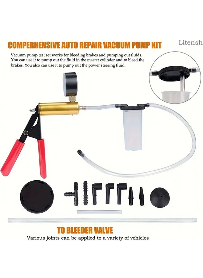 1 Set Manual Vacuum Pump Set Red Dual Purpose Handheld Vacuum Suction Gun With Pressure Gauge For Automotive Brake Fluid Replacement Vacuum Testing Brake Bleeder Clutch Bleeding Tool Kit - Image 3