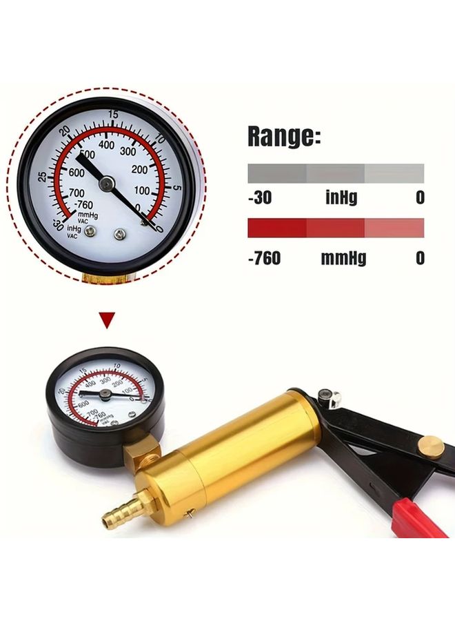 1 Set Manual Vacuum Pump Set Red Dual Purpose Handheld Vacuum Suction Gun With Pressure Gauge For Automotive Brake Fluid Replacement Vacuum Testing Brake Bleeder Clutch Bleeding Tool Kit - Image 5
