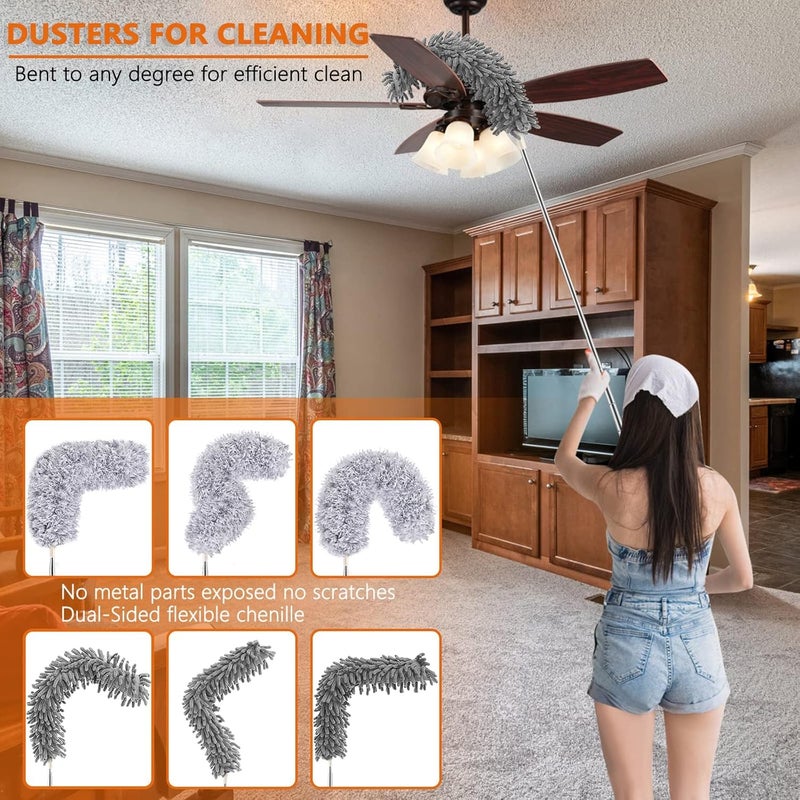 Clyton 6pcs set Microfiber Feather Dusters with 100 inch Extendable Long rod Bendable Duster for High Ceiling Cleaning Fan Spider Webs Blinds Furniture Under Appliances gap dust Cleaner Reusable Washable - Image 5