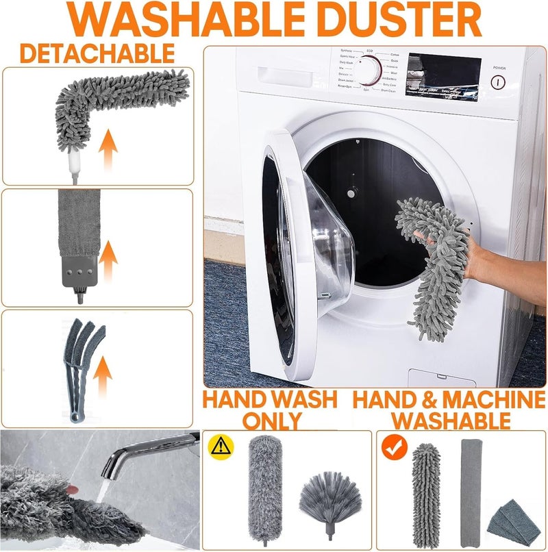 Clyton 6pcs set Microfiber Feather Dusters with 100 inch Extendable Long rod Bendable Duster for High Ceiling Cleaning Fan Spider Webs Blinds Furniture Under Appliances gap dust Cleaner Reusable Washable - Image 4