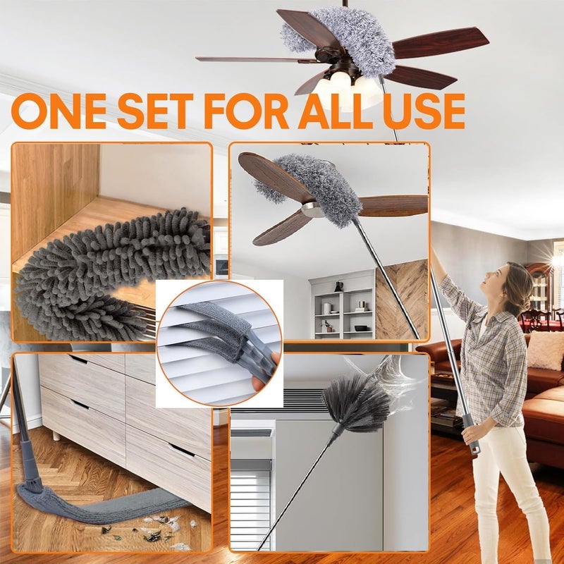 Clyton 6pcs set Microfiber Feather Dusters with 100 inch Extendable Long rod Bendable Duster for High Ceiling Cleaning Fan Spider Webs Blinds Furniture Under Appliances gap dust Cleaner Reusable Washable - Image 2