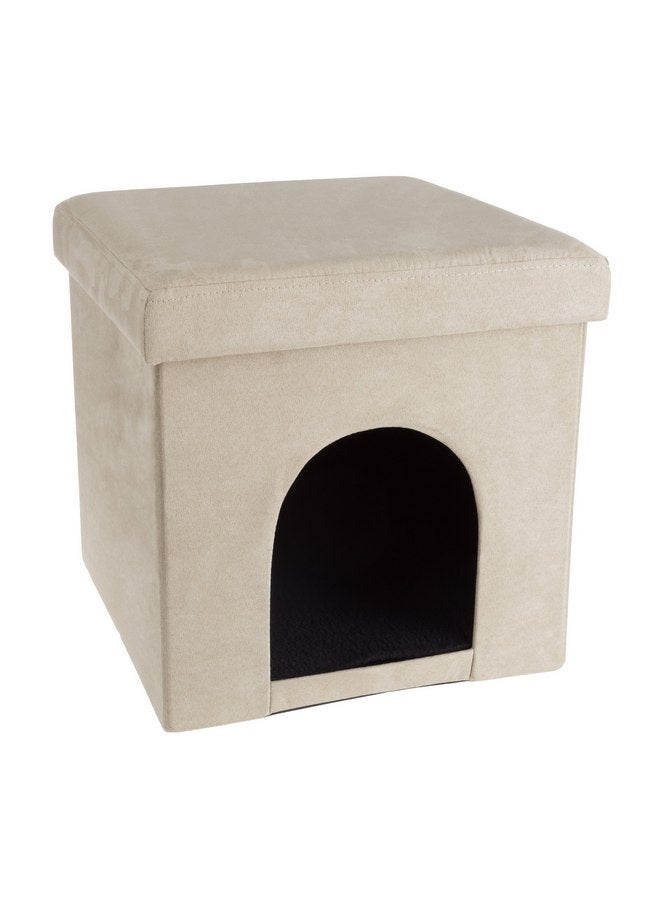 PETMAKER Pet House Ottoman - Collapsible Multipurpose Small Dog or Cat Bed Cube and Footrest with Cushion Top and Interior Pillow by PETMAKER (Microsuede Tan) - Image 4