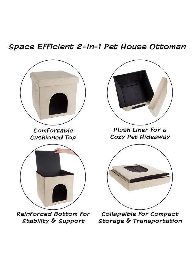 PETMAKER Pet House Ottoman - Collapsible Multipurpose Small Dog or Cat Bed Cube and Footrest with Cushion Top and Interior Pillow by PETMAKER (Microsuede Tan) - Image 3