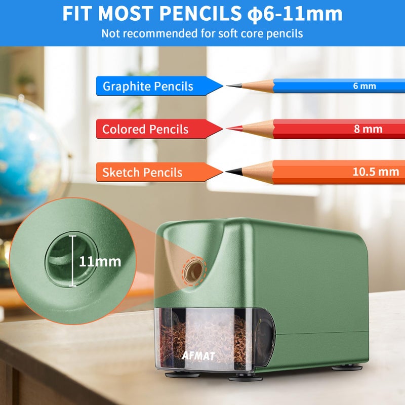 AFMAT PSX3 Heavy Duty Electric Pencil Sharpener, Auto Stop Classroom Pencil Sharpeners for 6-11mm No.2/Colored Pencils, Standard/Large Pencils, Fast Sharpen in 3s, Sharp Point, Teachers Must Haves - Image 2