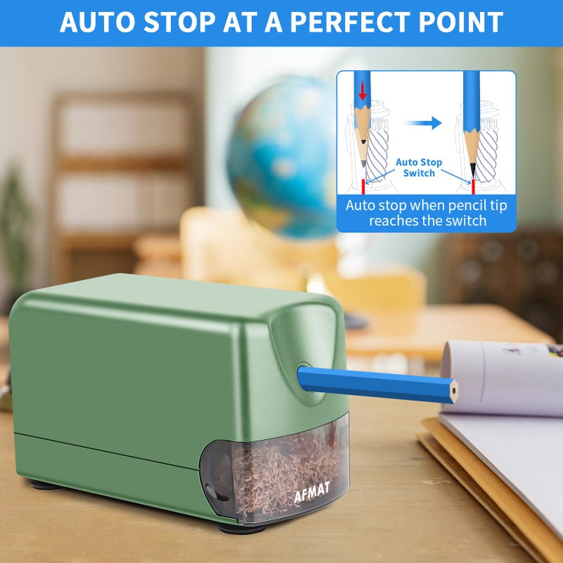 AFMAT PSX3 Heavy Duty Electric Pencil Sharpener, Auto Stop Classroom Pencil Sharpeners for 6-11mm No.2/Colored Pencils, Standard/Large Pencils, Fast Sharpen in 3s, Sharp Point, Teachers Must Haves - Image 3